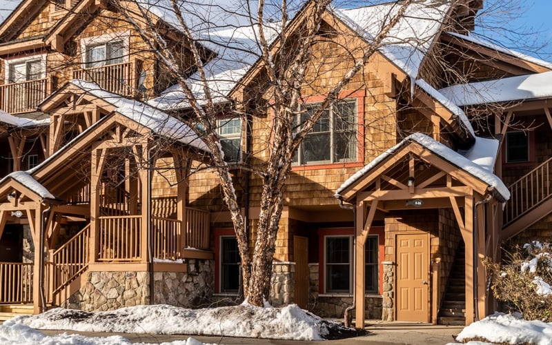 Winter exterior view of Condos at the Creek townhomes