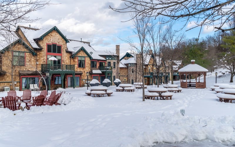 Condos at the Creek in winter with snow on the ground