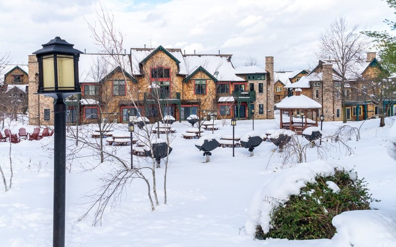 Winter street scene at Condos at the Creek
