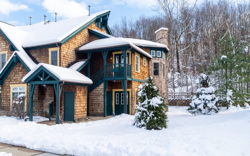 Condos at the Creek townhome buildings in winter