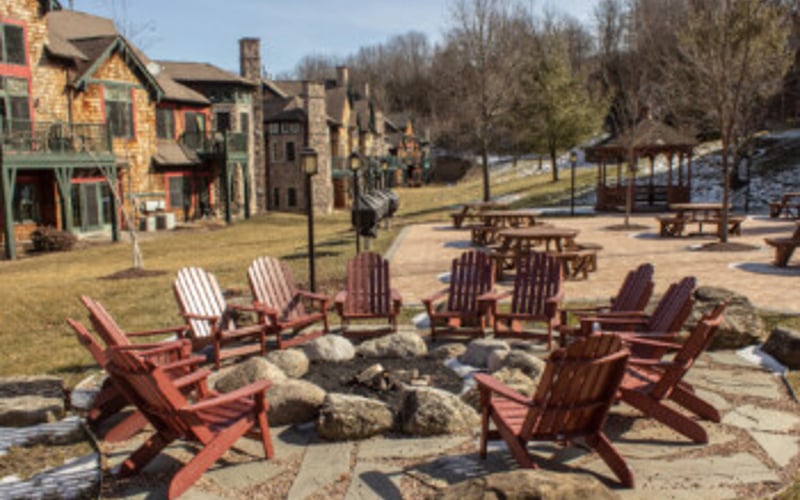 Firepit and gazebo at Condos at the Creek